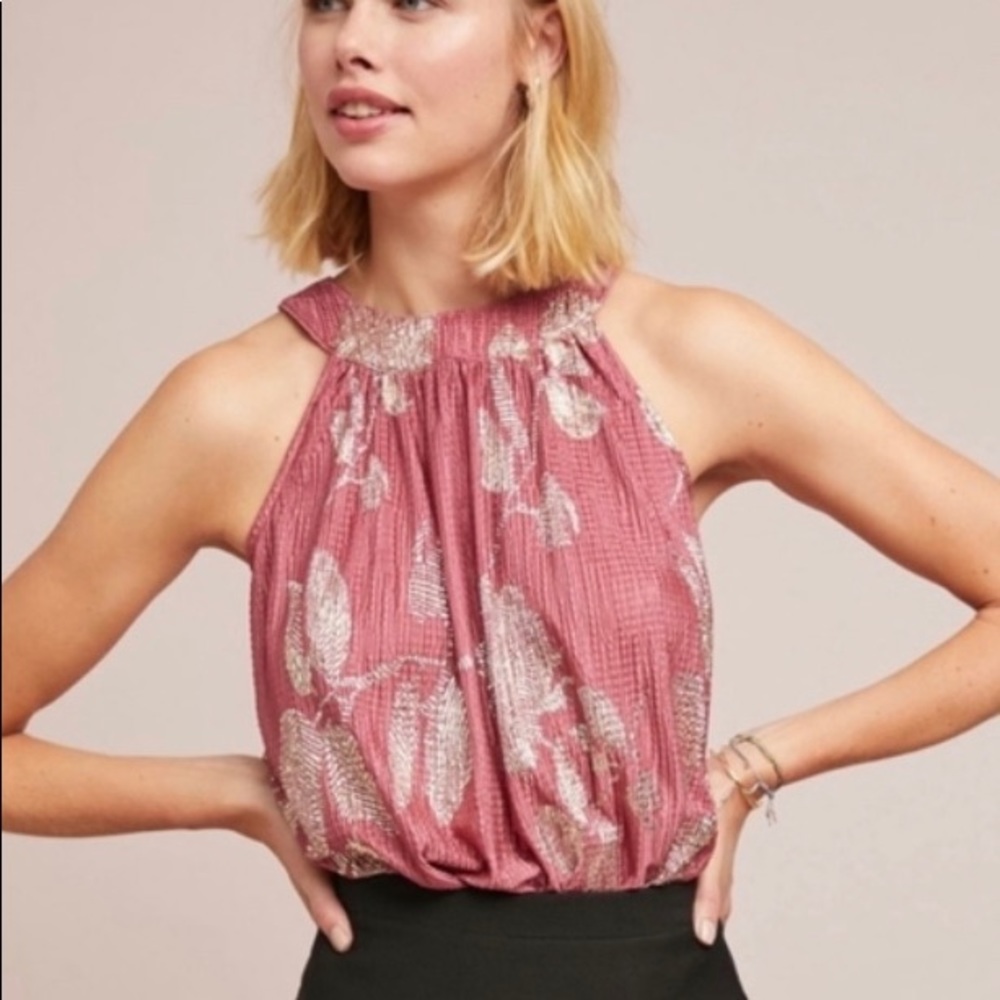 Anthropologie Feather Bone Shine Halter Top Sz XS